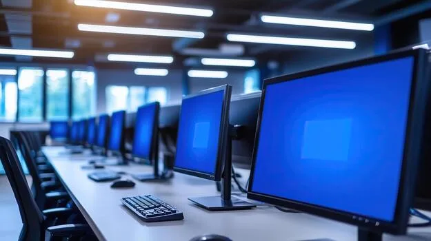 blog-02 Row Of Office Computers Displaying Blue Screen Photo
